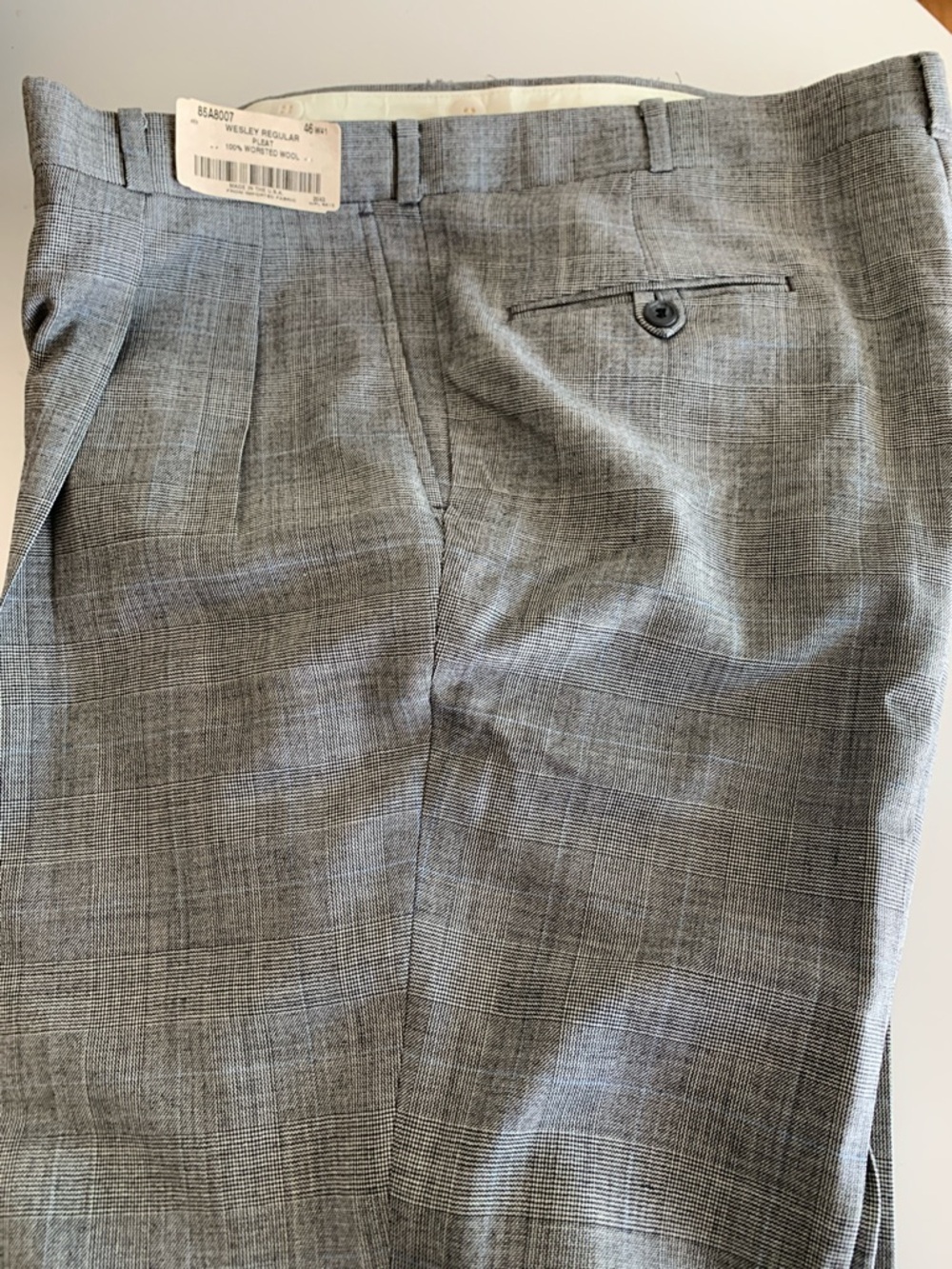 NWT Made in USA 100% worsted wool vintage Gray GlenPlaid Dress Pants unhemmed